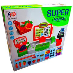 Kid's Delight Supermarket Cash Register Set: Real Calculator, POS Machine, Fruits, Shopping Baskets & More!