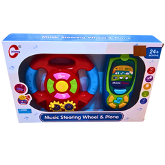 Music Steering Wheel & Toy Phone Set for Toddlers – Interactive Sound and Light Toy for Kids 24+ Months