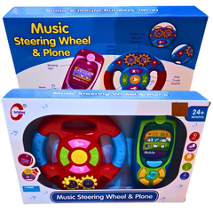 Music Steering Wheel & Toy Phone Set for Toddlers – Interactive Sound and Light Toy for Kids 24+ Months