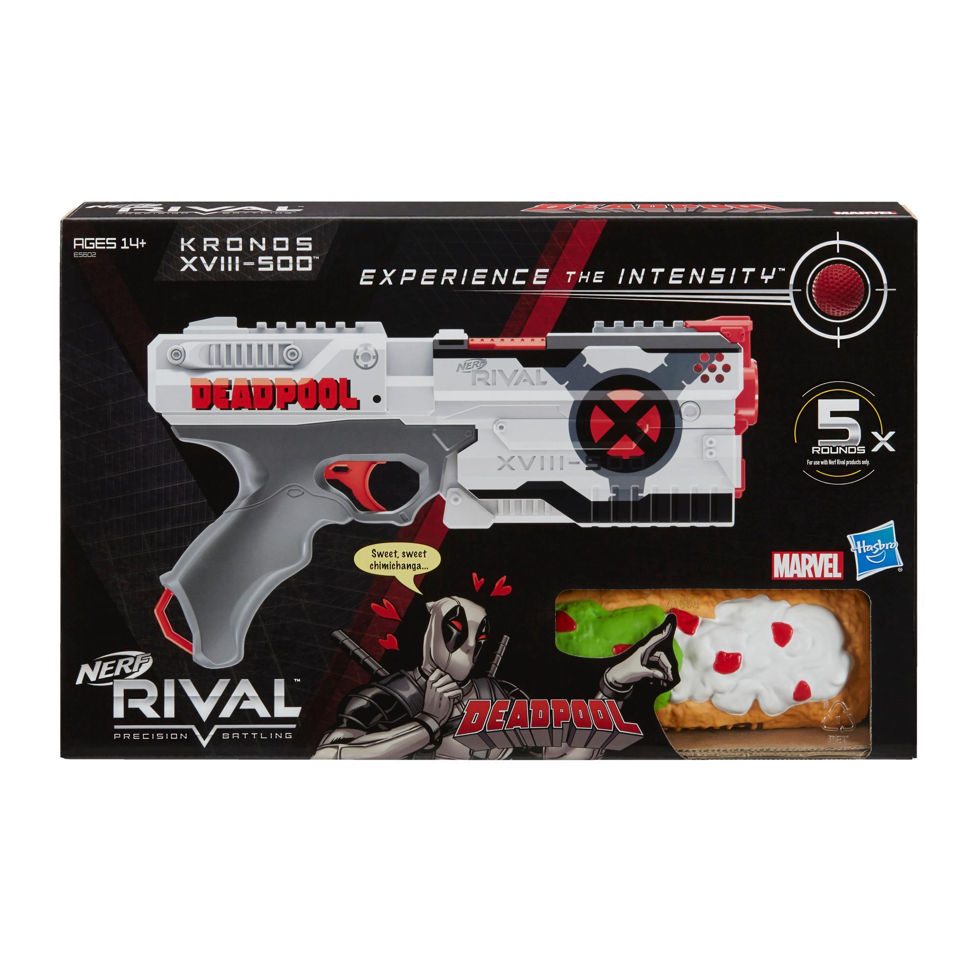 Deadpool Nerf Rival Blaster -- Kronos XVIII-500 with Deadpool X-Force Deco, Foam Chimichanga, 5 Nerf Rival Rounds - One Shop Online Toys in Pakistan