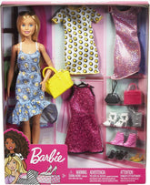 Barbie Doll Floral Dress Yellow Bag with Clothes and Accessories