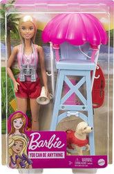 Barbie Lifeguard Playset, Blonde Doll Swim Outfit, Lifeguard Chair, Umbrella