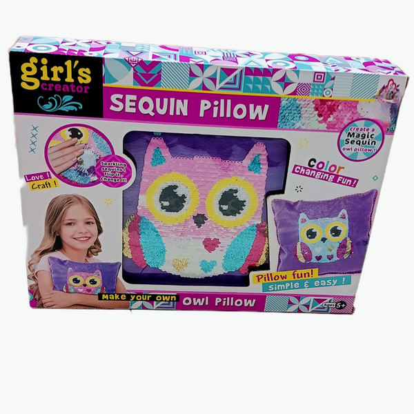 Girls Creator sequin pillow owl craft kit front packaging