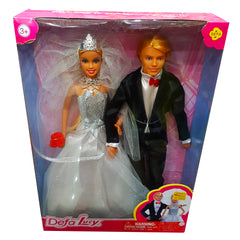 Defa Doll Set with Boy - New Arrival - Perfect Gift for Girls Up to 8 Years - Charming Doll in White Dress and Stylish Boy in Black Coat and Pant