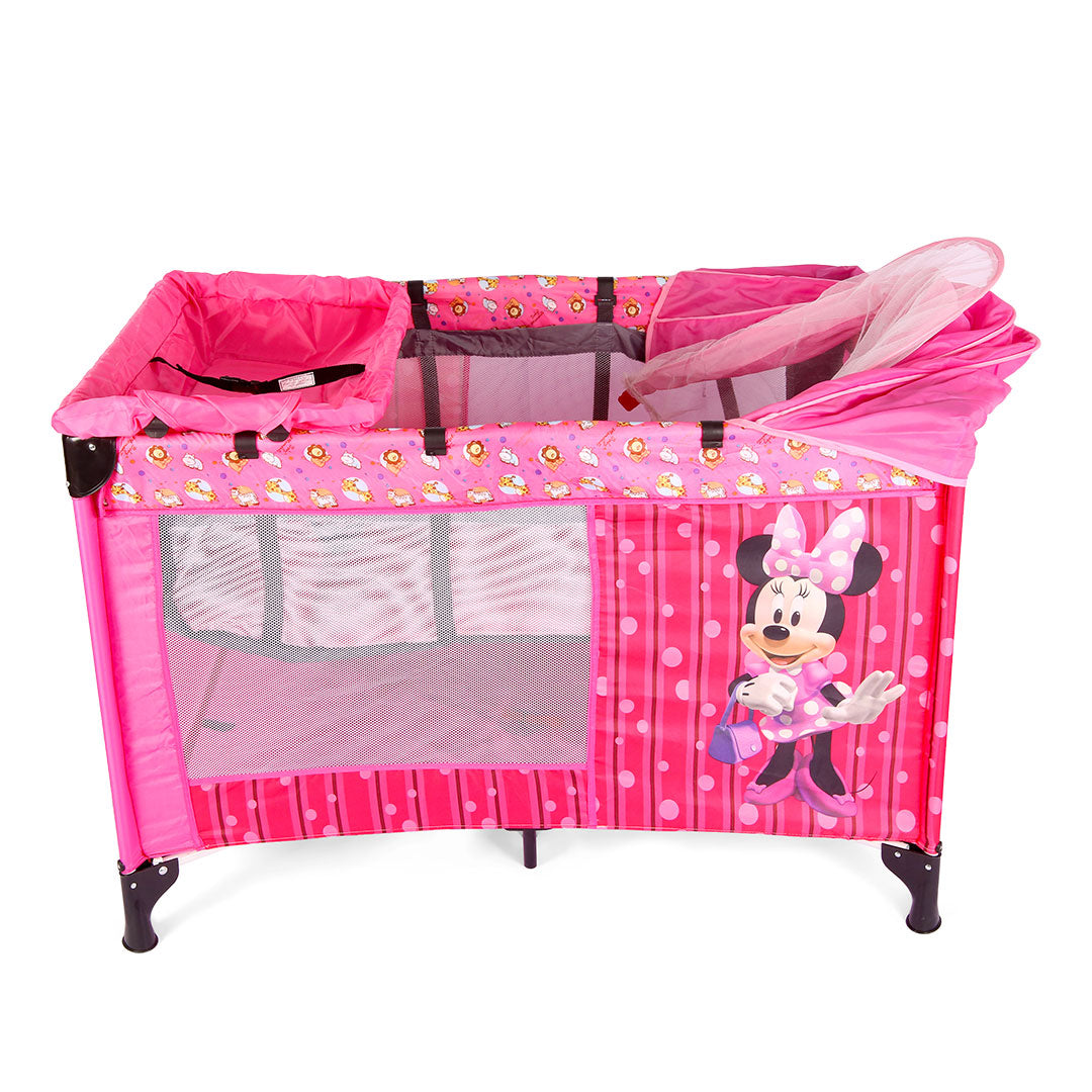 Charming Pink Polka-Dot Playpen with Adorable Cartoon Character - Foldable and Portable Baby Safety Zone