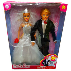 Defa Doll Set with Boy - New Arrival - Perfect Gift for Girls Up to 8 Years - Charming Doll in White Dress and Stylish Boy in Black Coat and Pant