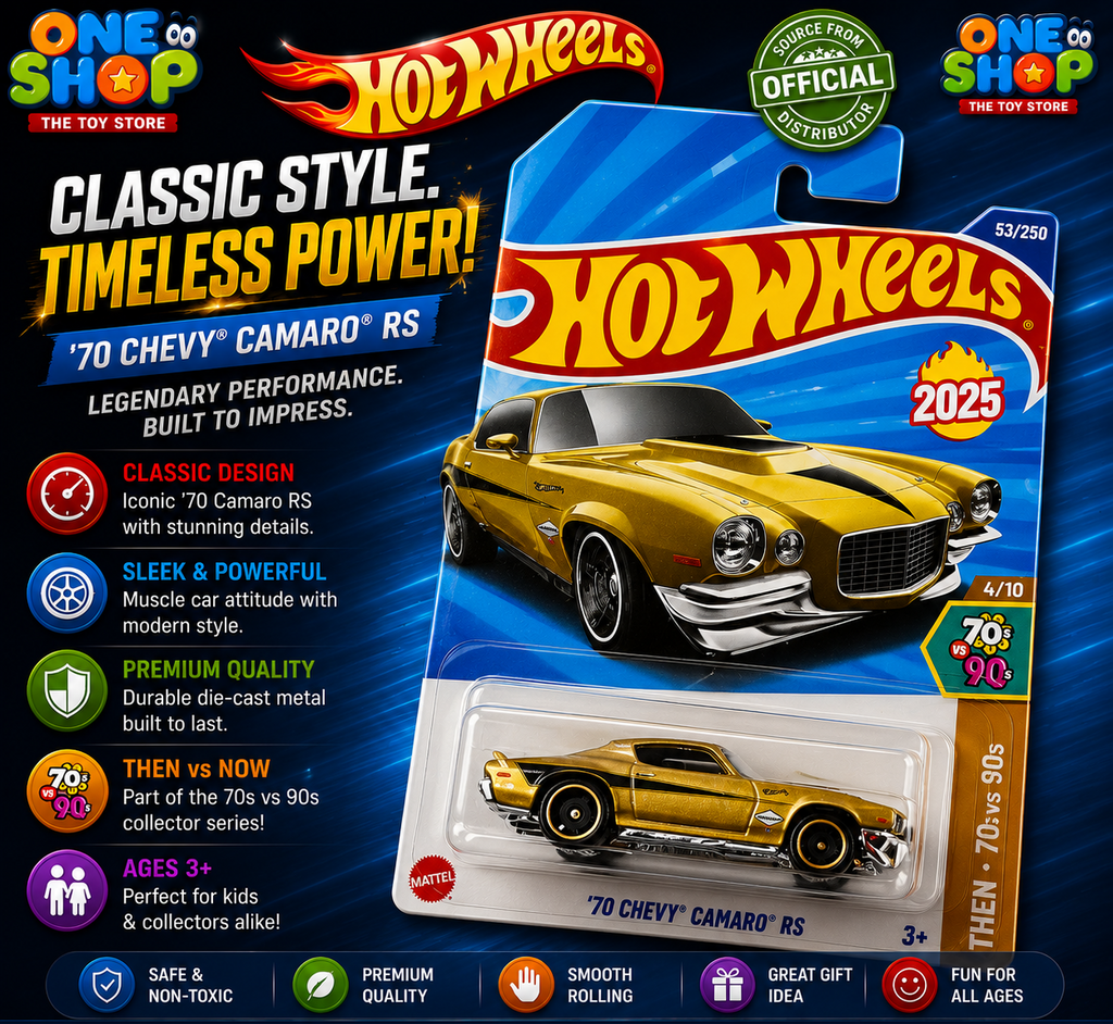 Hot Wheels ’70 Chevy Camaro RS Die-Cast Car – Gold Classic Muscle Car Toy for Kids & Collectors