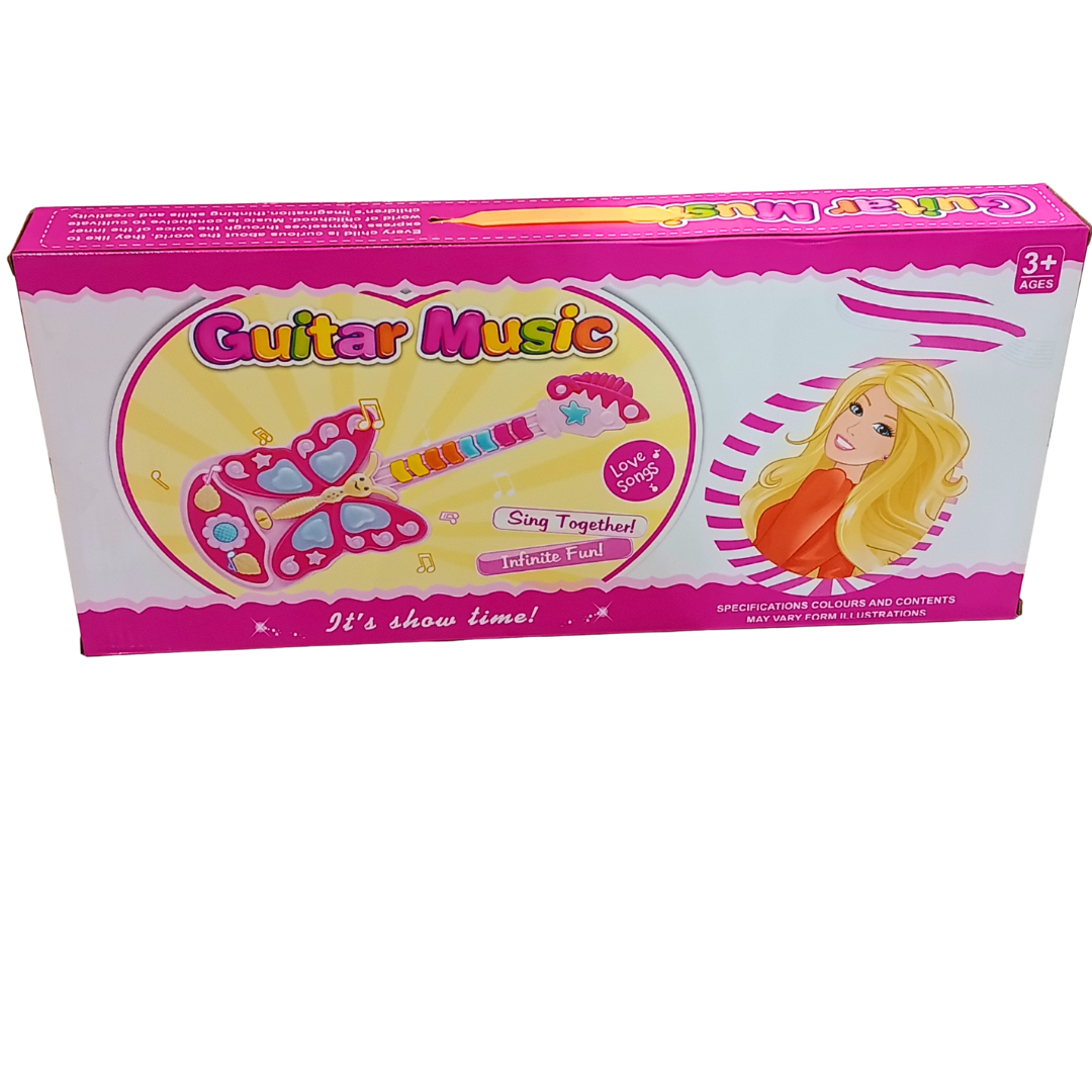 Kids Butterfly Musical Guitar – Pink Electronic Guitar with Colourful Music Keys, Drum Sounds & Interactive Buttons | Musical Toy for Girls Ages 3+