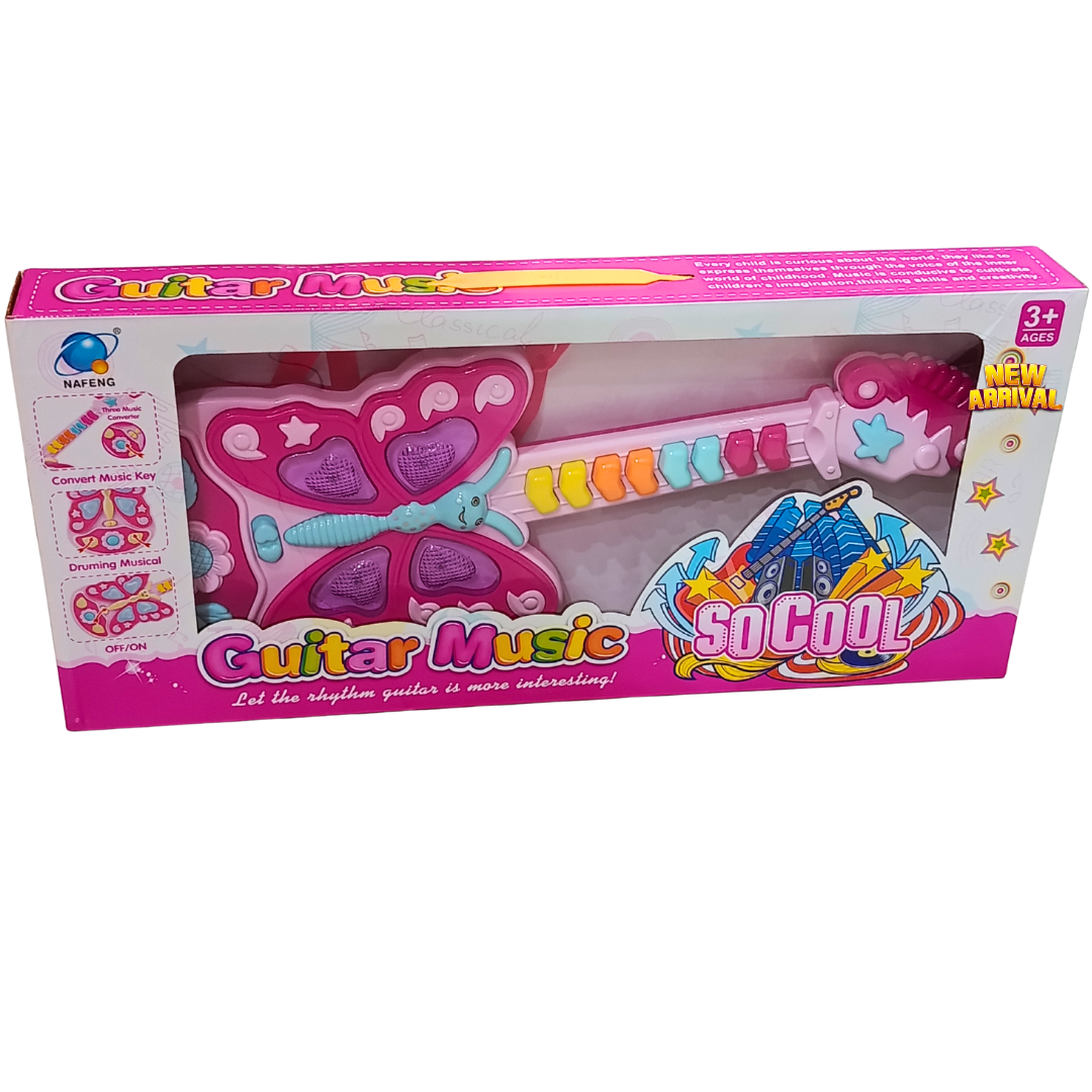 Kids Butterfly Musical Guitar – Pink Electronic Guitar with Colourful Music Keys, Drum Sounds & Interactive Buttons | Musical Toy for Girls Ages 3+ Secondary image