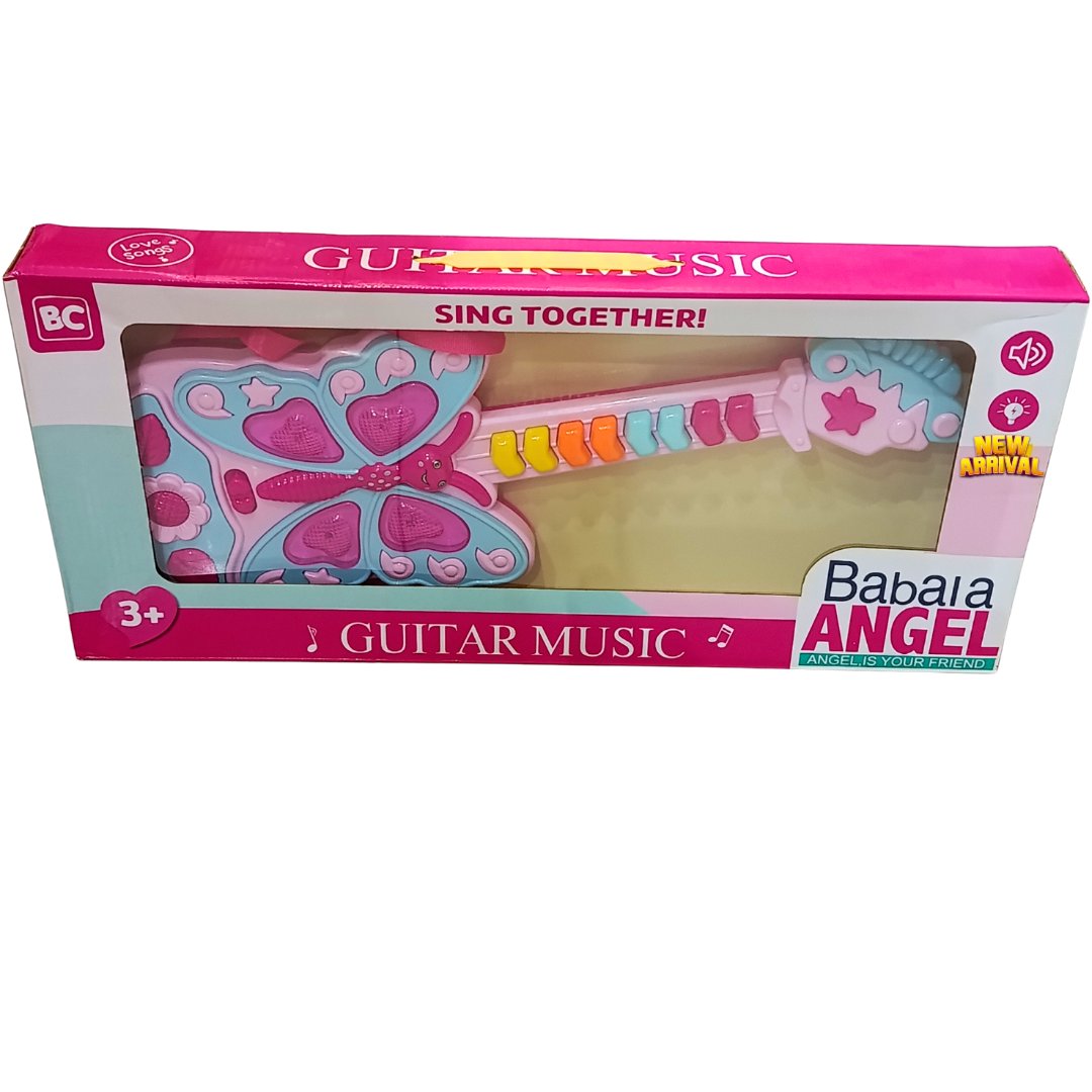 Babala Angel Butterfly Musical Guitar for Kids – Colourful Electronic Guitar with Music Keys, Drum Sounds, Lights & Interactive Buttons | Ages 3+
