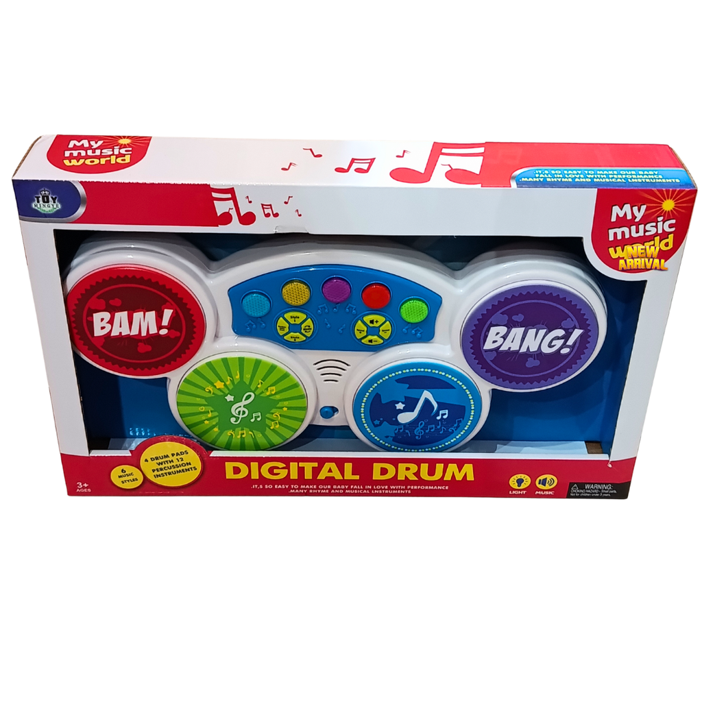 Kids Electronic Digital Drum Set – 4 Interactive Drum Pads, 6 Music Styles, 12 Percussion Instruments, Lights & Sounds | Musical Toy for Ages 3+