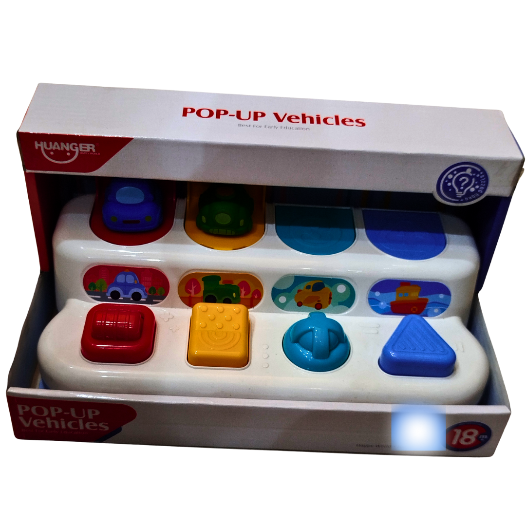 Huanger Pop-Up Vehicles Toy for Toddlers – Interactive Push, Turn & Slide Learning Toy (18+ Months) | Educational Motor Skill Development Toy