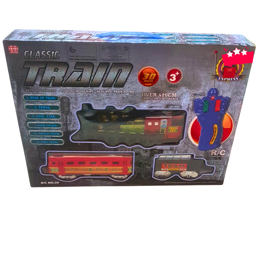 Remote Control Classic Train Set – 30-Piece Battery Operated Toy with Tracks, Light & Real Train Sound | 420cm Rail Circuit for Kids (Ages 3+)