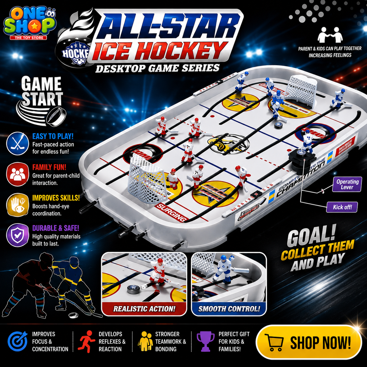 All-Star Ice Hockey Table Game for Kids – Desktop Hockey Board Game with Players & Goal Nets | Interactive Family Sports Game for Boys & Girls