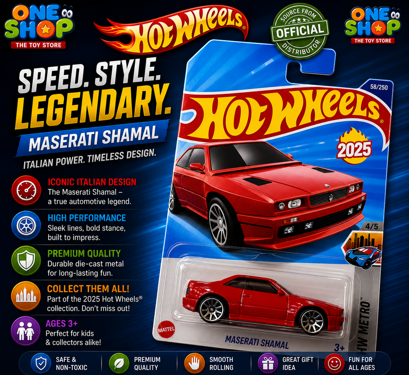 Hot Wheels Maserati Shamal 2025 Die-Cast Car – Red Luxury Sports Car Toy for Kids & Collectors Main image