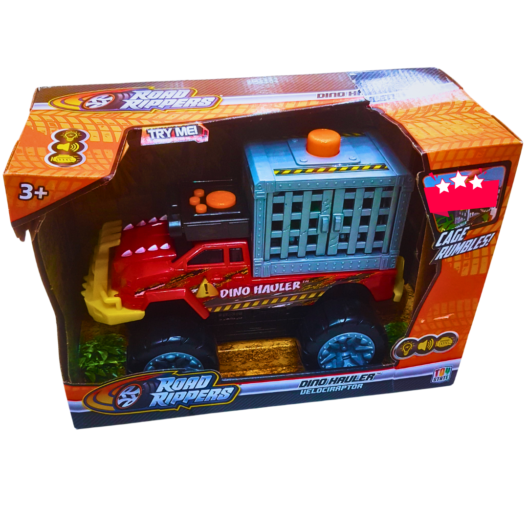 Road Rippers Dino Hauler Velociraptor Truck – Motorized Dinosaur Transport Toy with Sound & Lights | Action Vehicle for Boys (3+ Years)