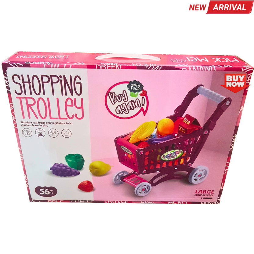 🛒 Shopping Trolley Toy Set for Kids – 56 PCS Fruits, Vegetables & Grocery Items (Age 3+) Main image