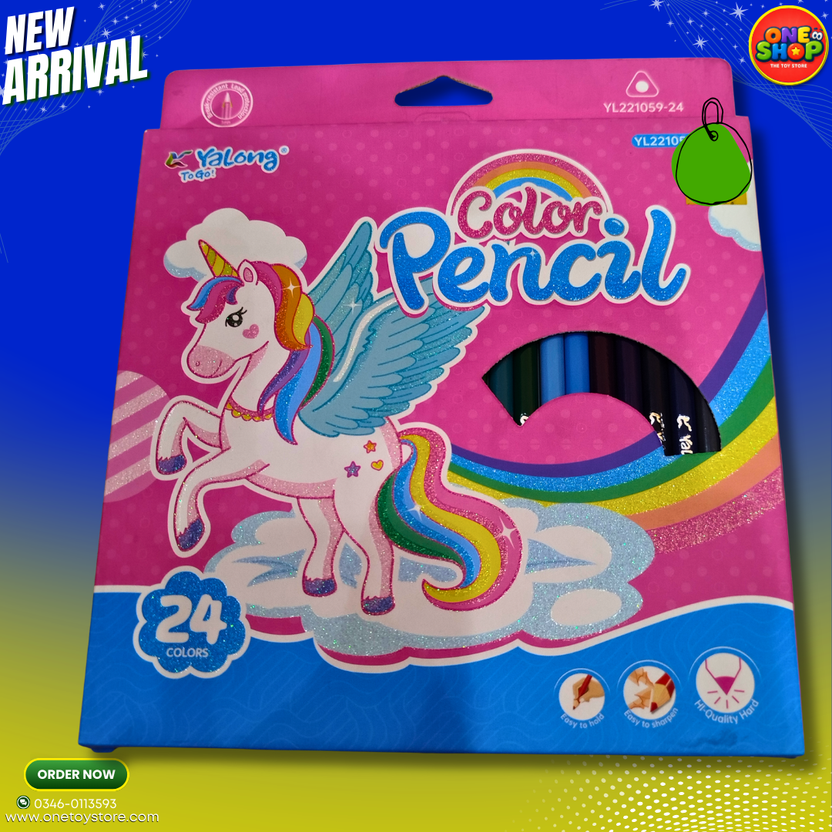 Yalong 24 Colors Unicorn Color Pencils Set for Kids – Cute Cartoon Coloring Pencils for Drawing, School Art Supplies in Pakistan Main image