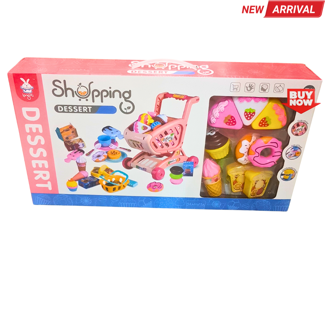 🍰 Dessert Shopping Trolley Toy Set for Kids – Cakes, Donuts & Ice Cream Play Food (Age 3+)