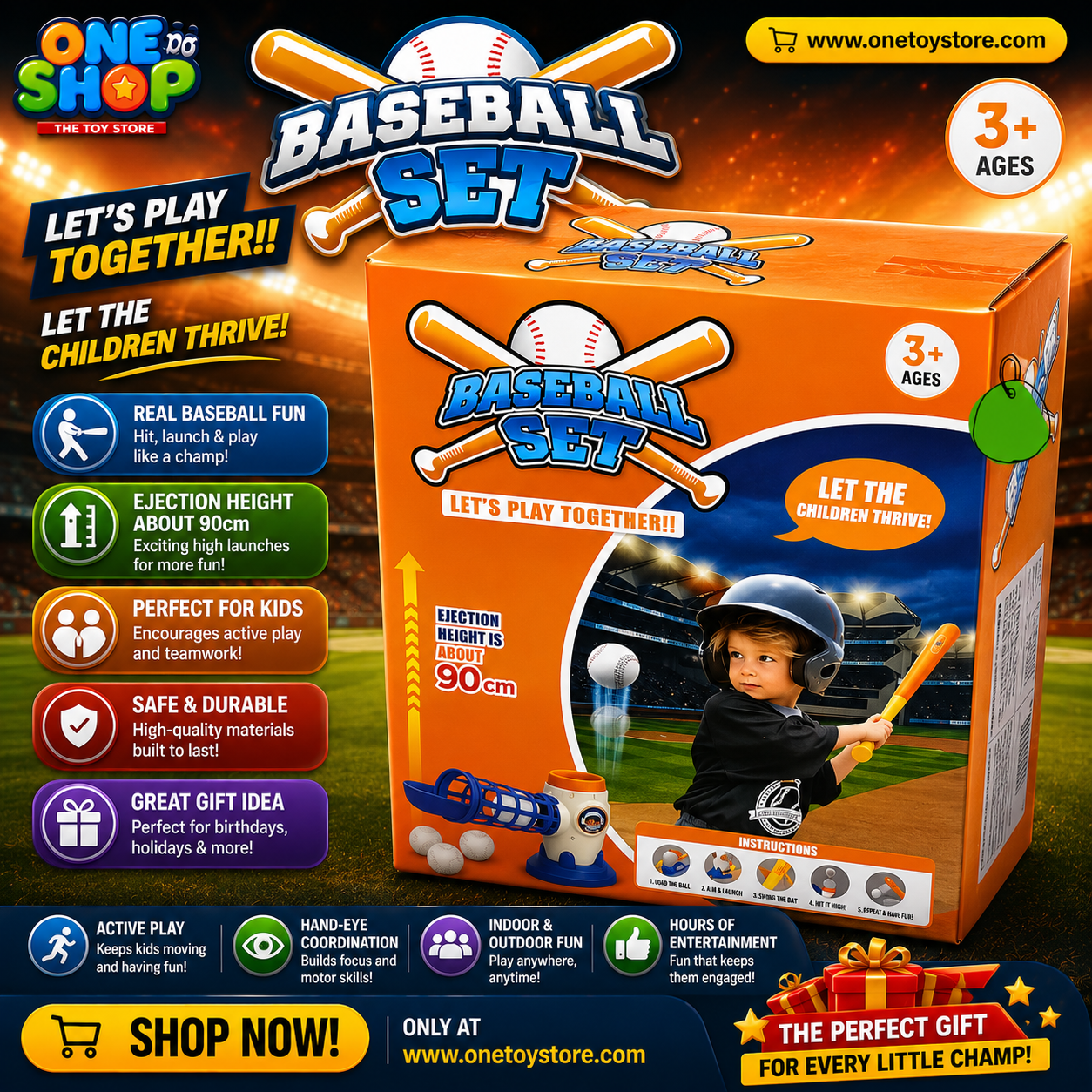 Kids Baseball Batting Set with Automatic Ball Launcher – Indoor & Outdoor Sports Toy for Boys & Girls | Baseball Training Game Ages 3+