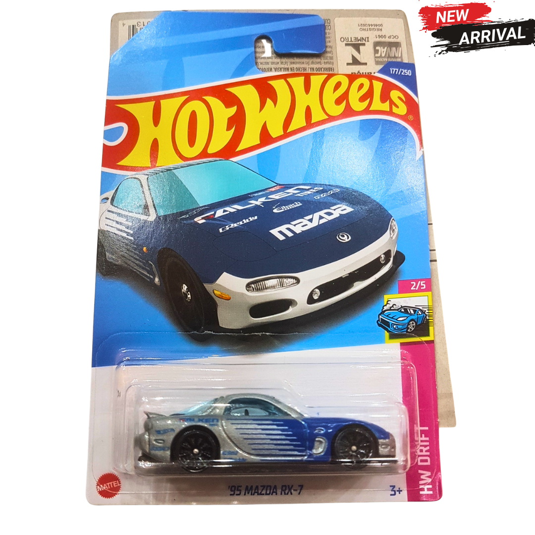 🔷 Hot Wheels ’95 Mazda RX-7 – HW Drift Series | JDM Drift Car Die-Cast Toy for Kids & Collectors (3+)