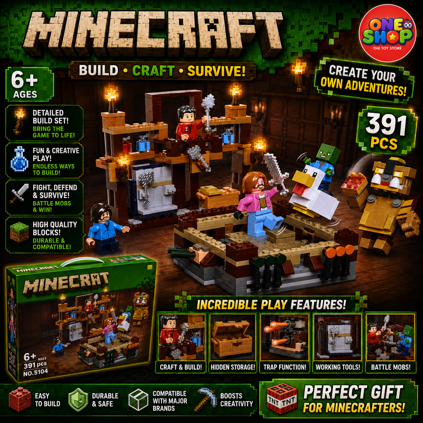 Minecraft-Inspired Village Workshop Building Blocks Set – 391 Pieces Adventure Construction Toy with Figures & Accessories for Kids 6+ | Model 5104 Main image