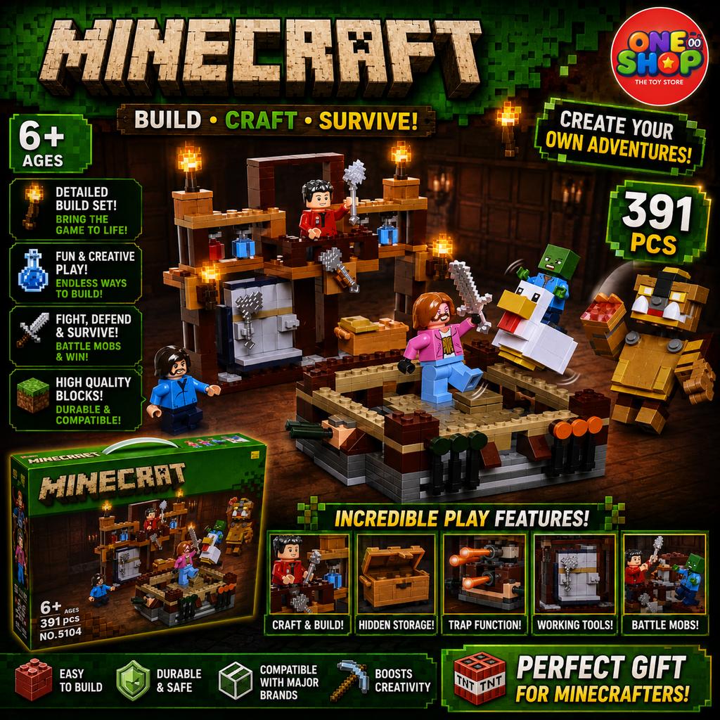 Minecraft-Inspired Village Workshop Building Blocks Set – 391 Pieces Adventure Construction Toy with Figures & Accessories for Kids 6+ | Model 5104