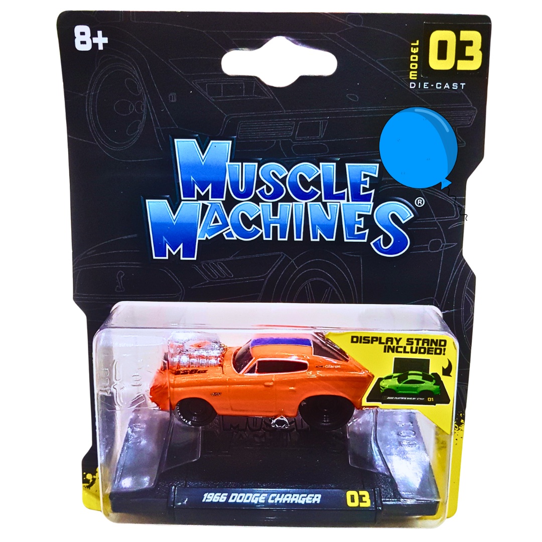 Muscle Machines 1966 Dodge Charger Die-Cast Car – Model 03 with Display Stand – For Ages 8+