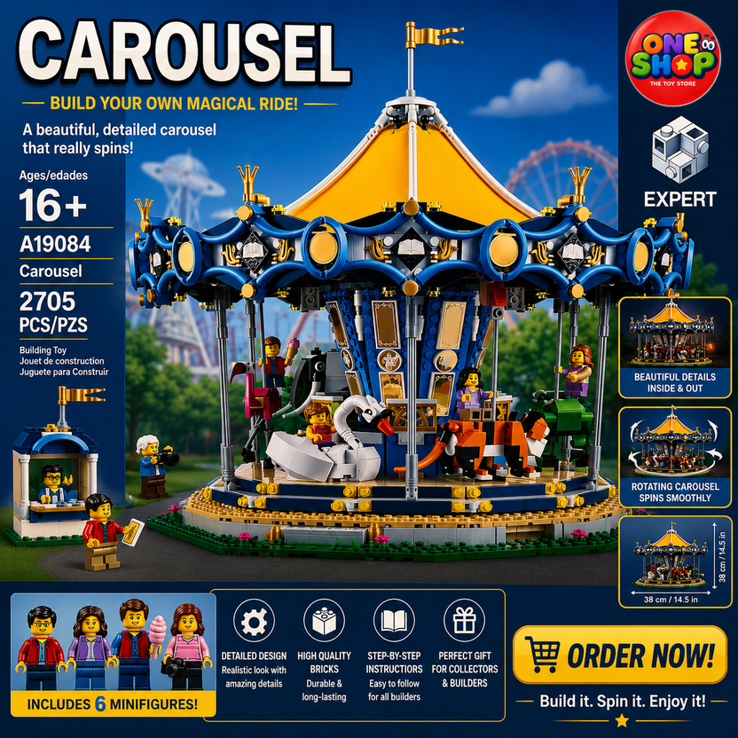 Expert Carousel Building Blocks Set 2705 Pieces – Premium Amusement Park Merry-Go-Round Construction Model for Adults | Collectible Display Building Set | STEM Toy 16+ Main image