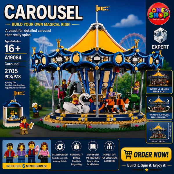 Expert Carousel Building Blocks Set 2705 Pieces – Premium Amusement Park Merry-Go-Round Construction Model for Adults | Collectible Display Building Set | STEM Toy 16+