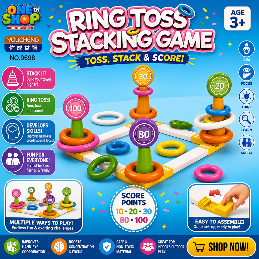 Ring Toss Stacking Game for Kids – Colorful Ring Throw & Score Board Game | Educational Indoor Outdoor Family Fun Toy for Boys & Girls Main image