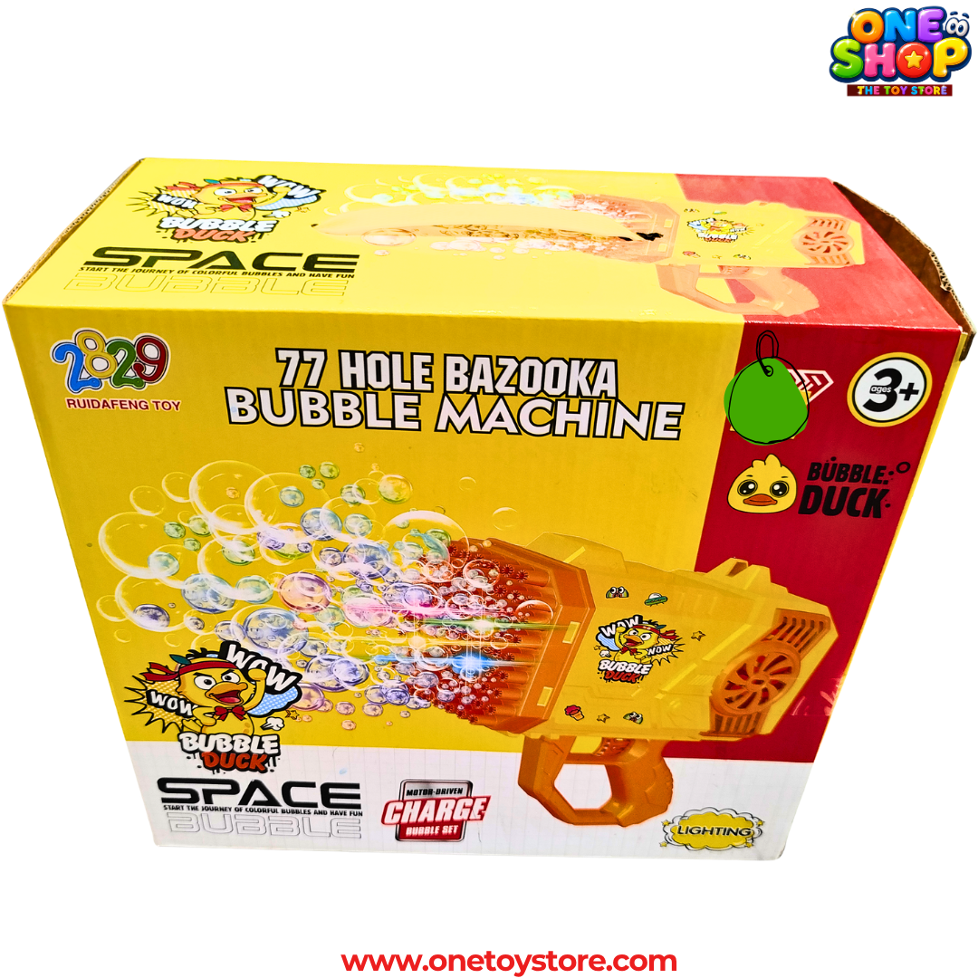 77 Hole Bazooka Bubble Machine Gun for Kids | Automatic Bubble Blaster with LED Lights | Bubble Duck Bubble Maker Toy for Boys & Girls 3+