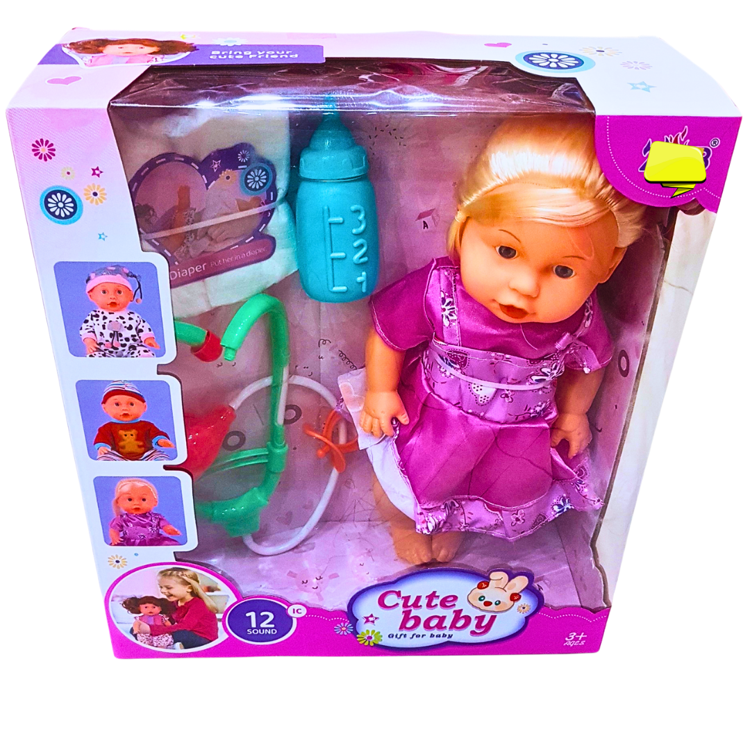 Cute Baby Doll Playset with Accessories – Realistic Sounds and Care Items for Kids 3+ – Fun Role-Play Toy