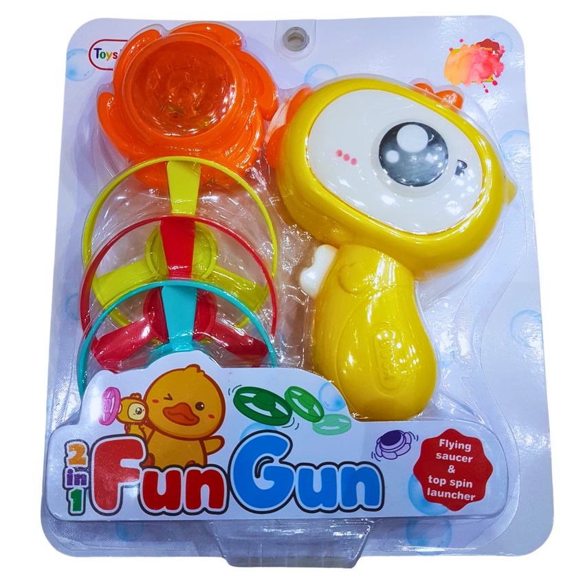 2-in-1 Fun Gun Flying Saucer & Top Spin Launcher Toy for Kids Main image