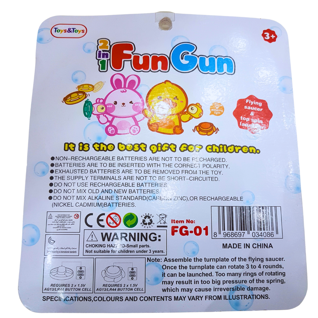 2-in-1 Fun Gun Flying Saucer & Top Spin Launcher Toy for Kids