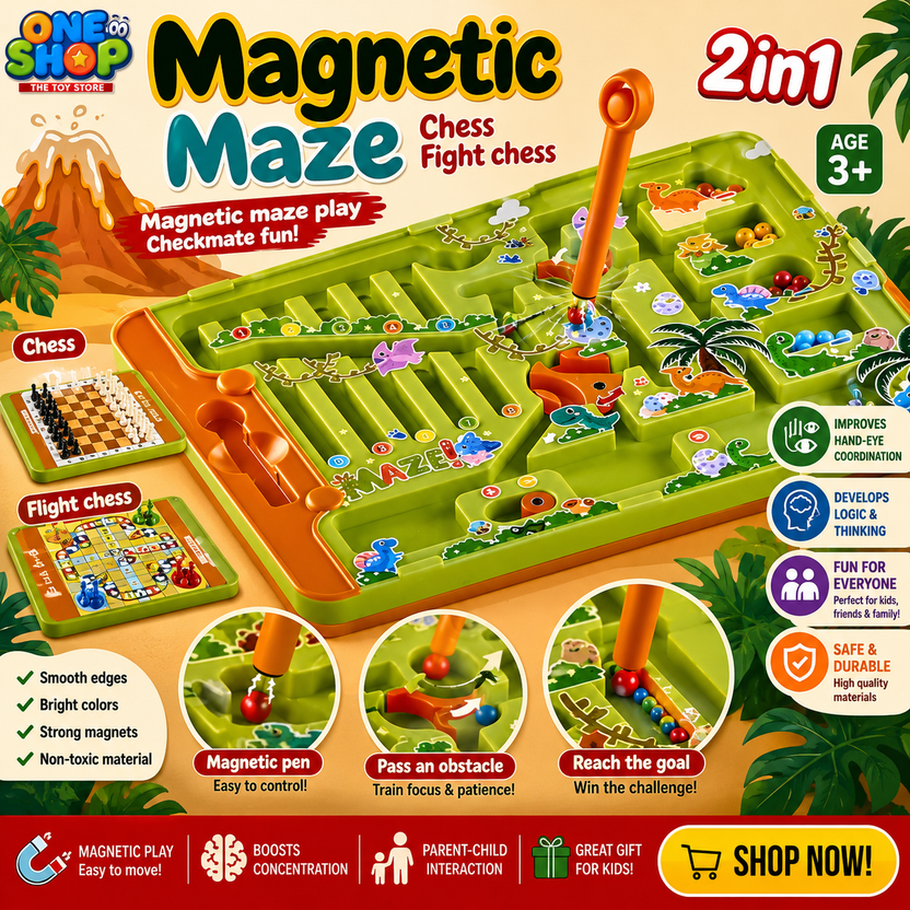 2-in-1 Magnetic Maze Board Game for Kids – Magnetic Bead Maze, Chess & Flight Chess Educational Toy | Montessori Learning Puzzle for Boys & Girls Age 3+ Main image