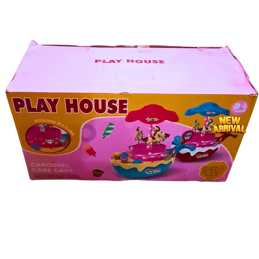 Musical Carousel Cake Cart Toy – Rotating Platform Play House for Kids | Light & Sound Birthday Toy Set for Girls & Boys Ages 3+ Main image