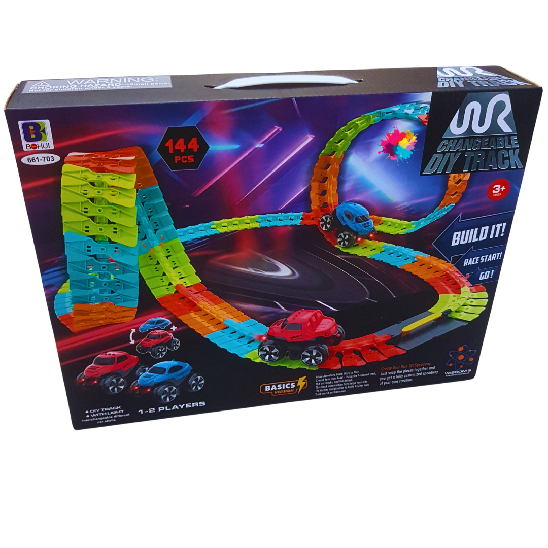 Changeable DIY Track Set - 144 Pieces Racing Track for Kids Ages 3+