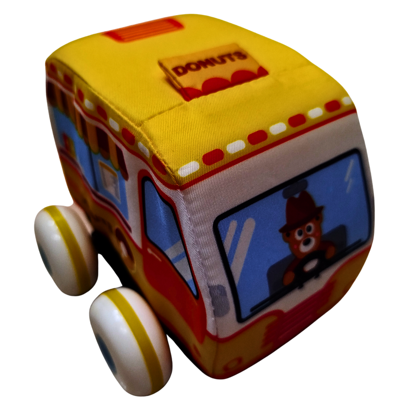 Soft Pull-Back Car Toy for Babies – Donut Van & Ambulance Vehicle | Plush Rolling Baby Car Toy (Each Sold Separately) Main image
