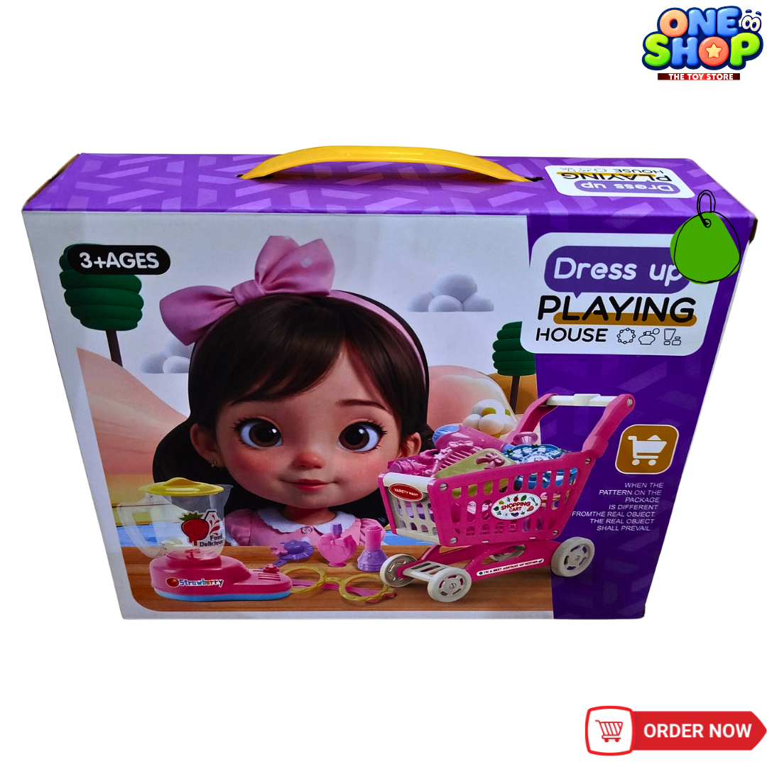 Kids Dress Up Playing House Shopping Cart Set – Pretend Beauty & Grocery Role Play Toy for Girls | Interactive Playhouse Toy Set (3+ Years) Secondary image