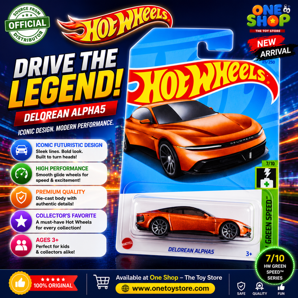 🔥 Hot Wheels DeLorean Alpha5 Die-Cast Car – Premium Electric Sports Car Model for Kids (3+)