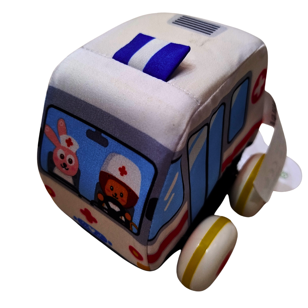 Soft Pull-Back Car Toy for Babies – Donut Van & Ambulance Vehicle | Plush Rolling Baby Car Toy (Each Sold Separately)