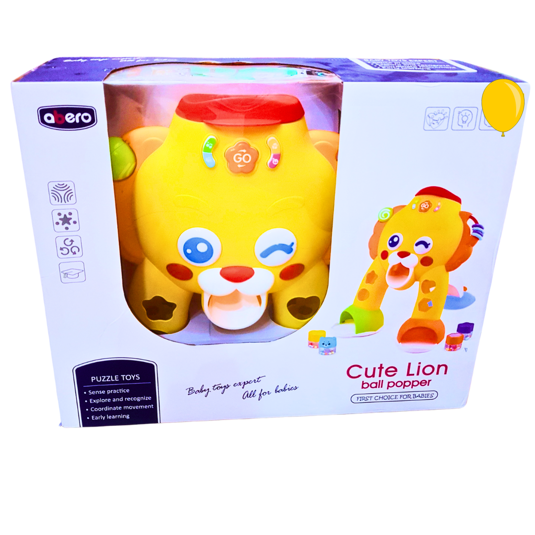 Abero Cute Lion Ball Popper – Interactive Learning Toy with Lights, Music & Shape Sorting for Toddlers | For Ages 12+ Months