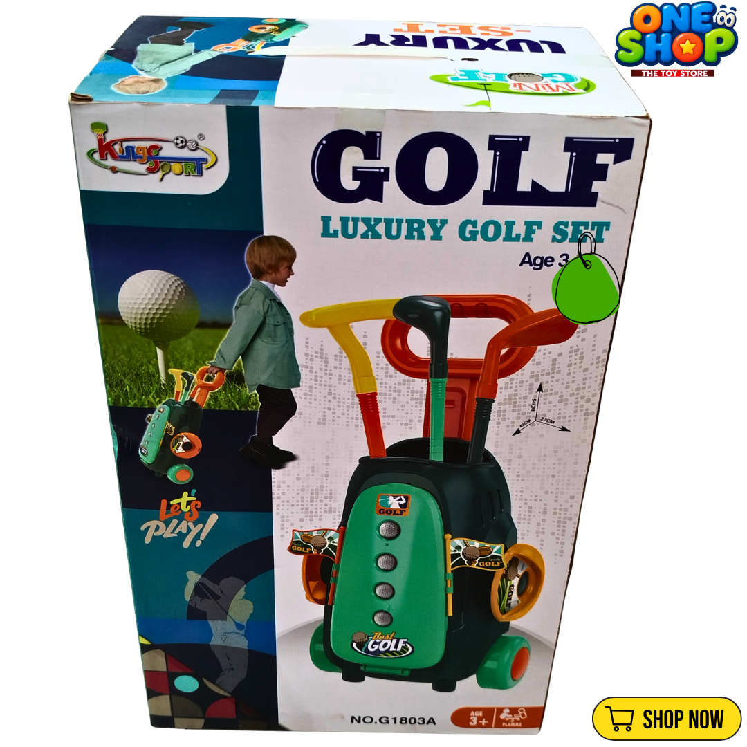 Kids Golf Set with Rolling Golf Trolley – Luxury Golf Play Set for Boys & Girls | Educational Sports Toy with Golf Clubs & Accessories Ages 3+