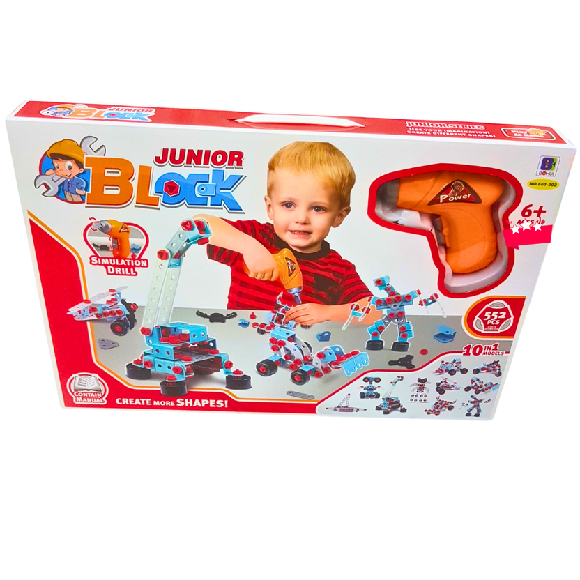 Junior Block 552-Piece STEM Building Set with Drill – 10-in-1 Educational Construction Toy for Kids (Ages 6+) Main image