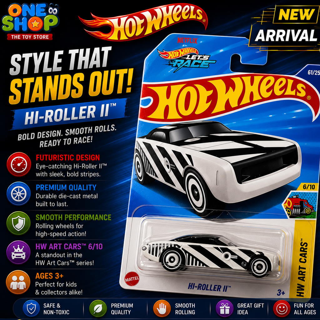 Hot Wheels Hi-Roller II Die-Cast Car – Black & White Custom Racer Toy for Kids & Collectors