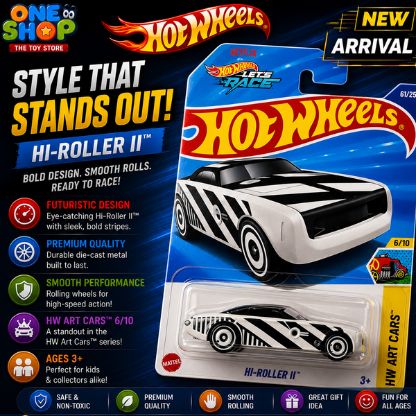 Hot Wheels Hi-Roller II Die-Cast Car – Black & White Custom Racer Toy for Kids & Collectors