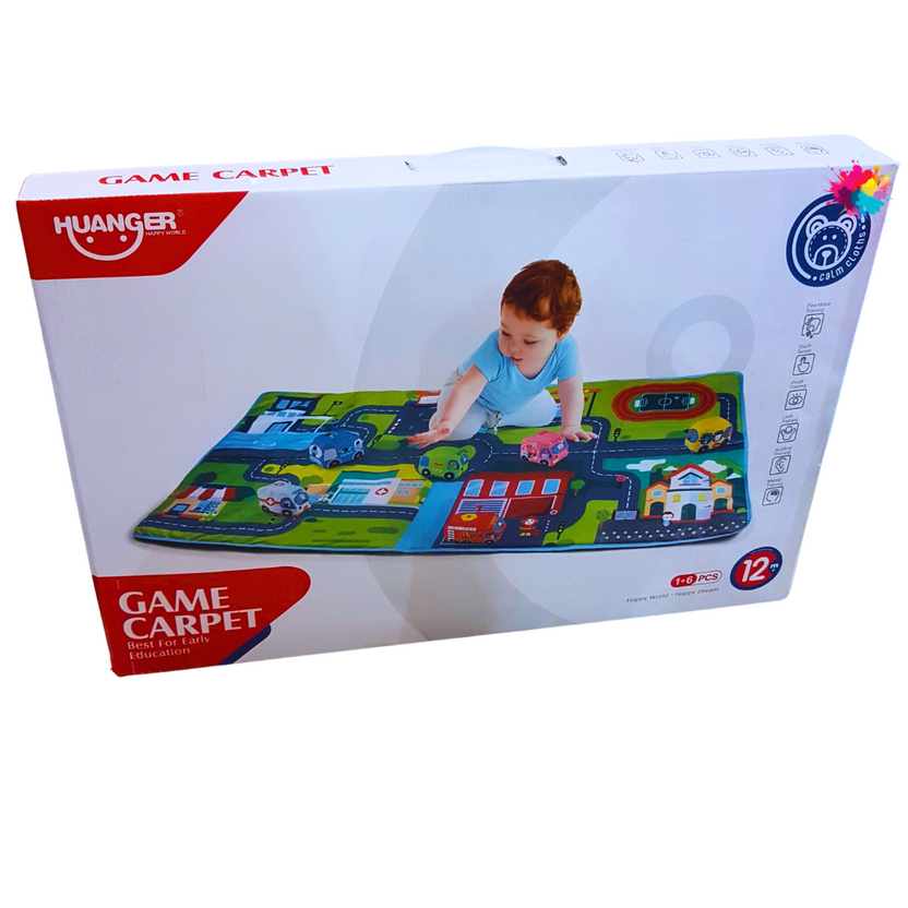 Huanger Game Carpet Play Mat with Toy Cars - Interactive City Map for Early Education Main image