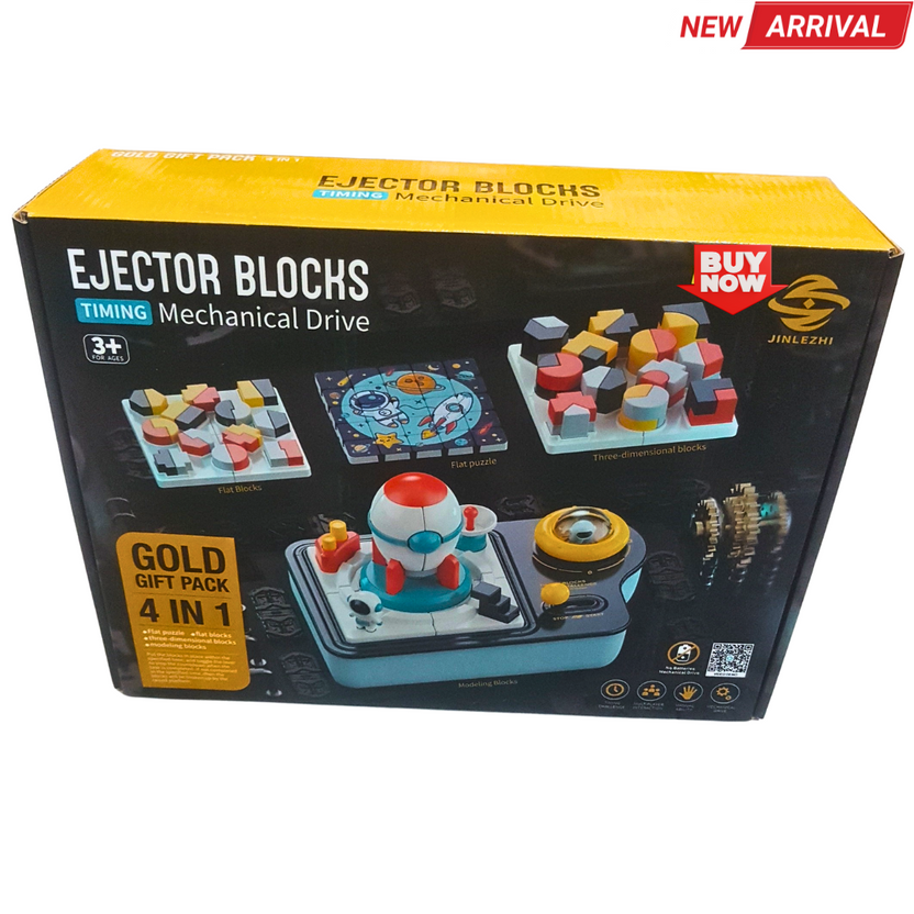 ⚙️ Ejector Blocks STEM Toy Set – 4-in-1 Mechanical Puzzle, Flat & 3D Blocks, Space Theme (Age 3+) Main image