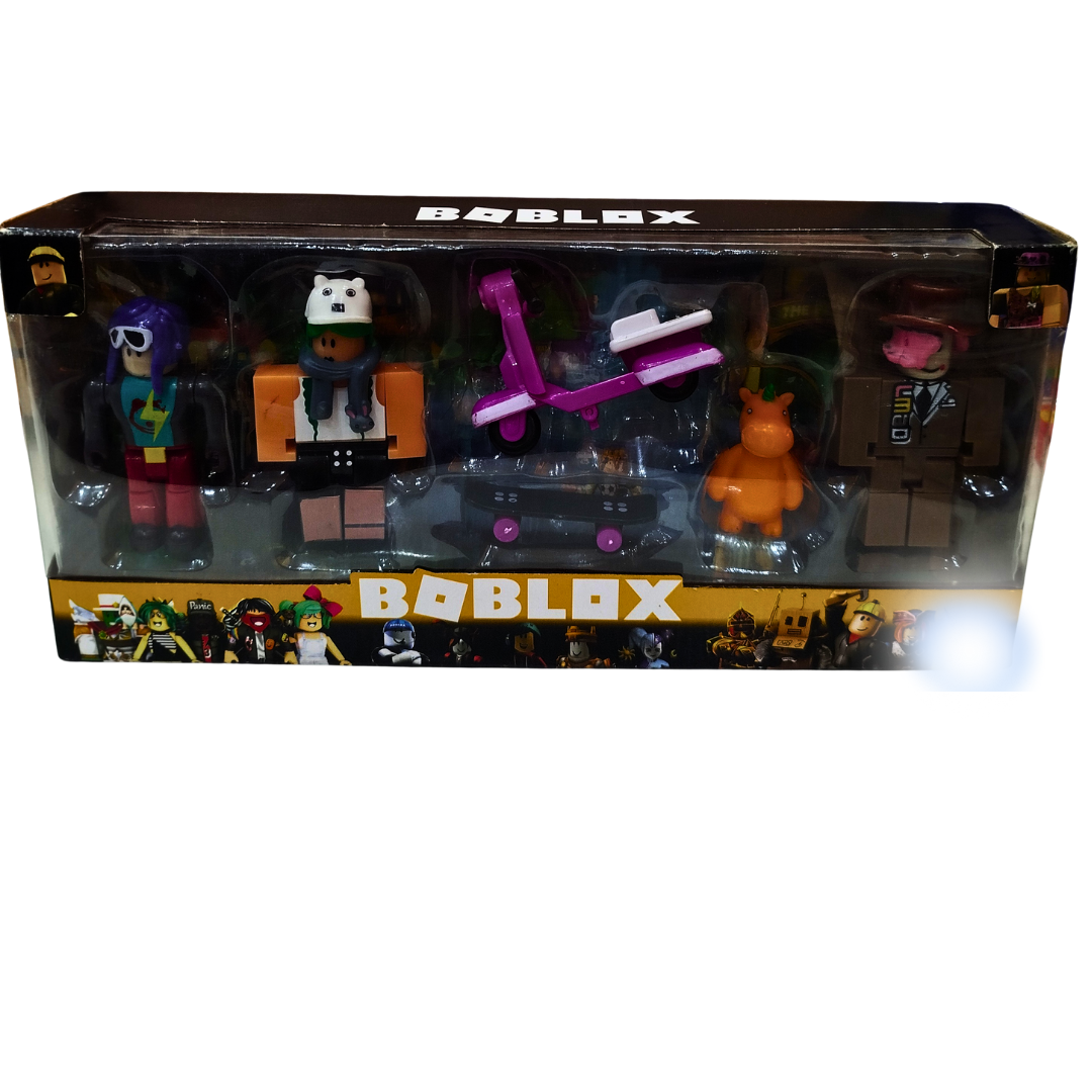🧍‍♂️ BOBLOX Action Figure Playset – 4 Collectible Mini Characters with Scooter, Skateboard & Accessories | Roblox-Inspired Toy